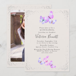 Invitación Watercolor Butterflies Foto de Quinceanera