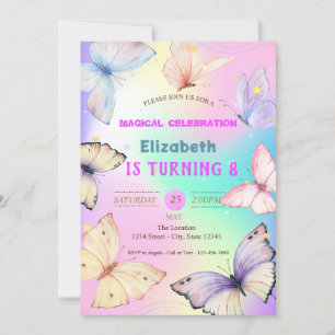 Invitación Watercolor Butterflies Holographic Birday