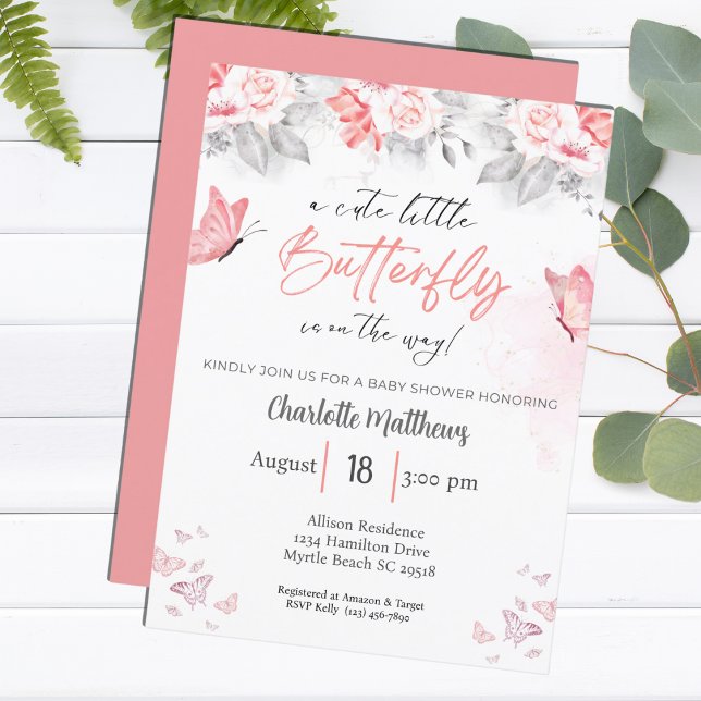Invitación Watercolor Butterfly Floral Baby Shower (Subido por el creador)