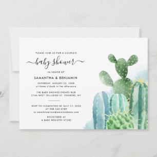 Invitación Watercolor Cacti Parejas Baby Shower