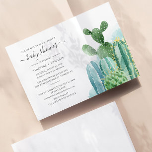 Invitación Watercolor Cacti Parejas Botánicas Baby Shower
