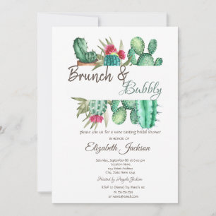 Invitación Watercolor Cactus Brunch & Bubbly