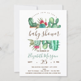 Invitación Watercolor Cactus Polka Dots Baby Shower