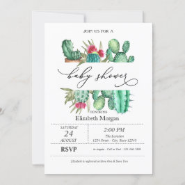 Invitación Watercolor Cactus Polka Dots Baby Shower