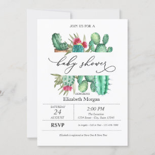 Invitación Watercolor Cactus Polka Dots Baby Shower