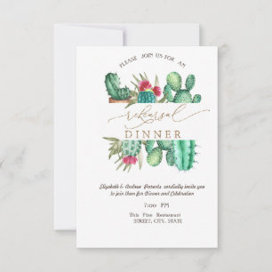 Invitación Watercolor Cactus Polka Dots Ensayo Cena