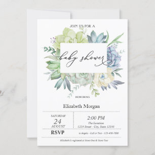 Invitación Watercolor Cactus Succulents Dots Baby Shower
