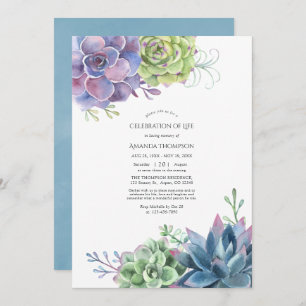 Invitación Watercolor Cactus Suculenta Celebración de la Vida