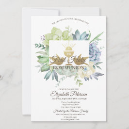 Invitación Watercolor Cactus Suculento Primera Comunión Sagra