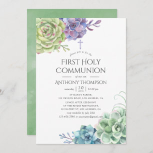 Invitación Watercolor Cactus Suculents First Holy Communis
