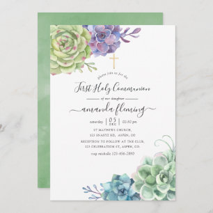 Invitación Watercolor Cactus Suculents Holy Communis