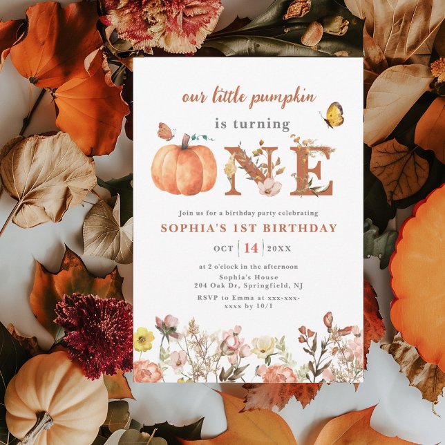 Invitación Watercolor Caída Calabaza Flor silvestre Primer cu (Subido por el creador)
