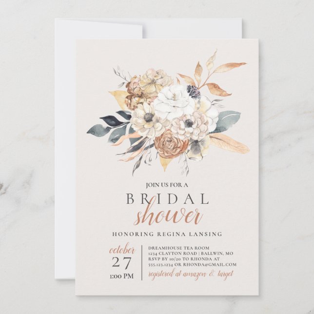 Invitación Watercolor Caída Ducha Botánica Bridal (Anverso)
