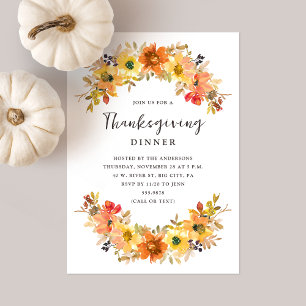 Invitación Watercolor Caída Floral Acción de Gracias Cena