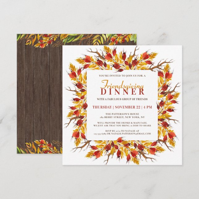 Invitación Watercolor Caída Floral Friendding Cena (Anverso / Reverso)