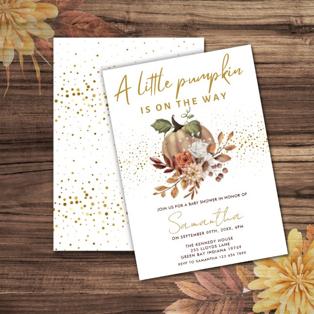 Invitación Watercolor Caída Pequeña Calabaza Temática Baby Sh (baby shower little pumpkin theme -gender neutral fall baby shower invitation)
