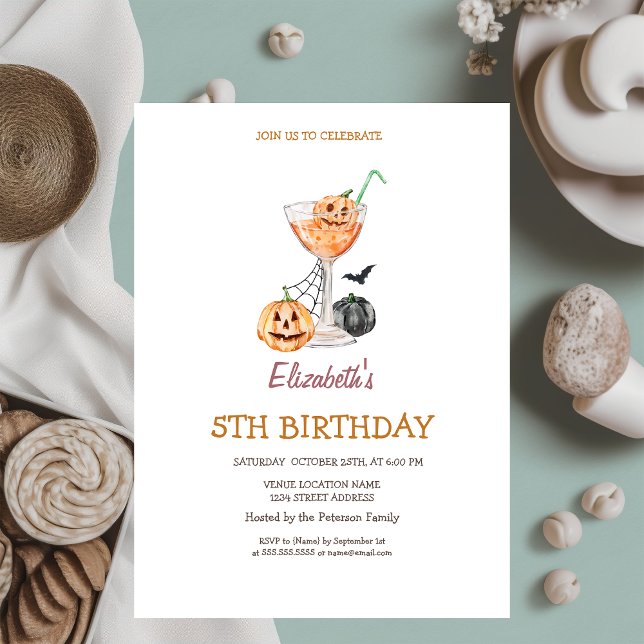Invitación Watercolor Calabaza Cóctel Halloween Cumpleaños (Subido por el creador)