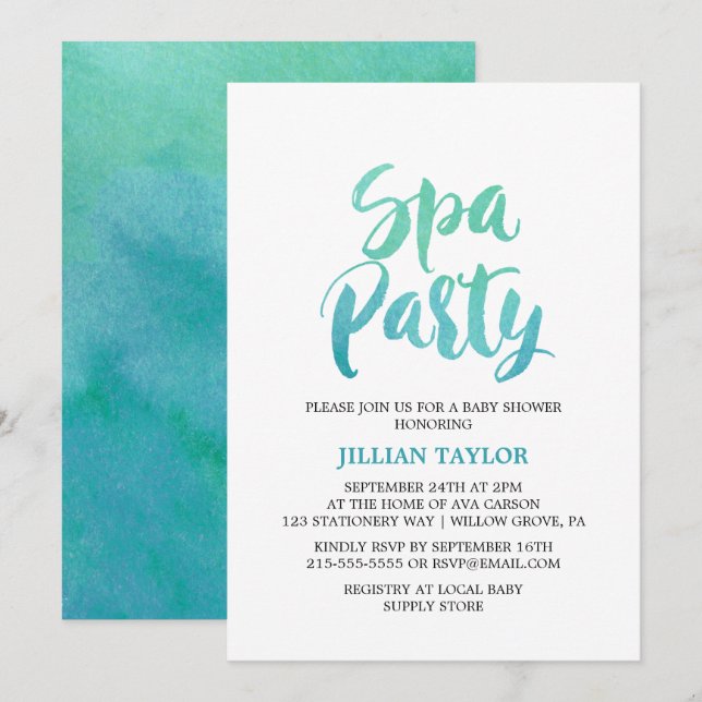 Invitación Watercolor Calligraphy Spa Fiesta (Anverso / Reverso)
