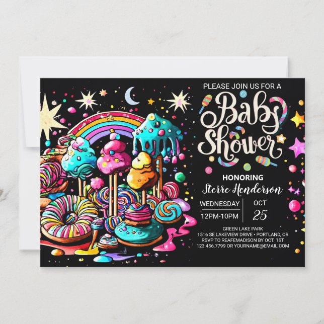 Invitación Watercolor Candy Wonderland Baby Shower (Anverso)