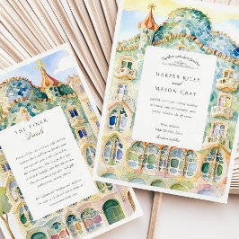 Invitación Watercolor Casa Batlló Barcelona Boda