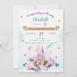 Invitación Watercolor Castle Clouds Stars Birday