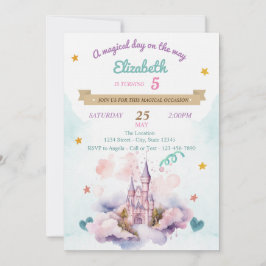 Invitación Watercolor Castle Clouds Stars Birday