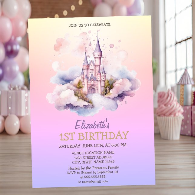 Invitación Watercolor Castle Princess Ombre Cumpleaños (Subido por el creador)