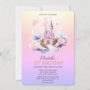 Invitación Watercolor Castle Princess Ombre Cumpleaños