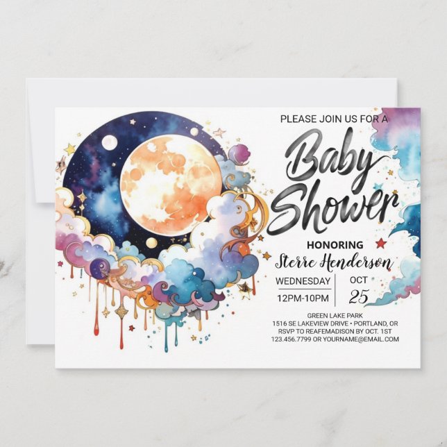 Invitación Watercolor Celestial Soiree Baby Shower (Anverso)