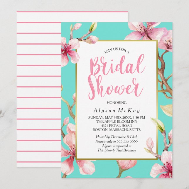 Invitación Watercolor Cerezo Blossom Bridal Shower (Anverso / Reverso)
