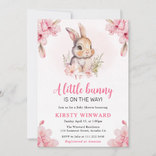 Invitación Watercolor Cerezo en flor Baby Shower de conejo