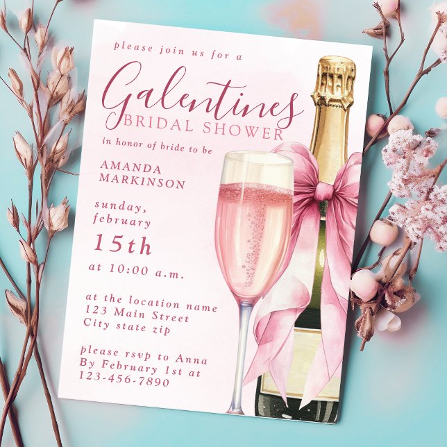 Invitación Watercolor Champagne Galentines Bridal Shower (Subido por el creador)
