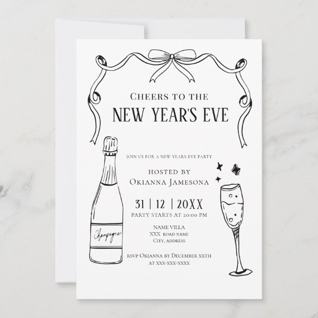 Invitación Watercolor Champagne New Year's Eve Party  (Anverso)
