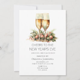 Invitación Watercolor Champagne New Year's Eve Party 