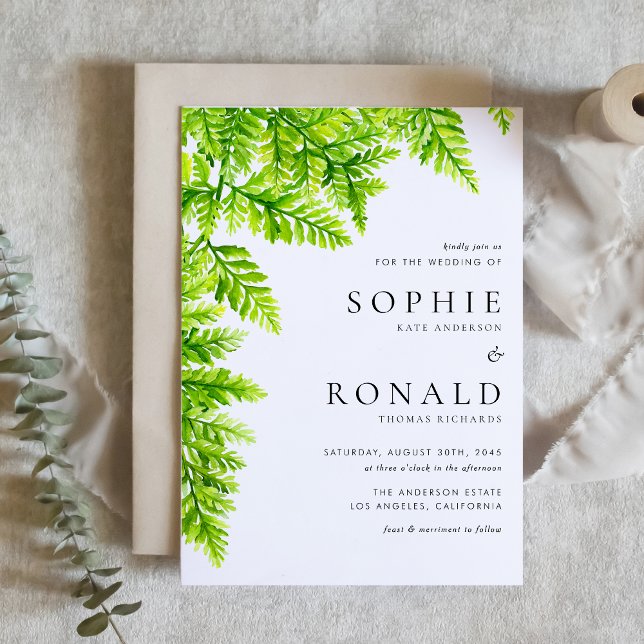Invitación Watercolor Chartreuse Green Fern deja Boda (Subido por el creador)