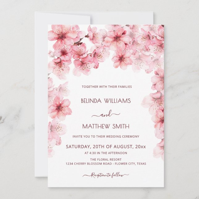 Invitación  Watercolor Cherry Blossom Wedding (Anverso)