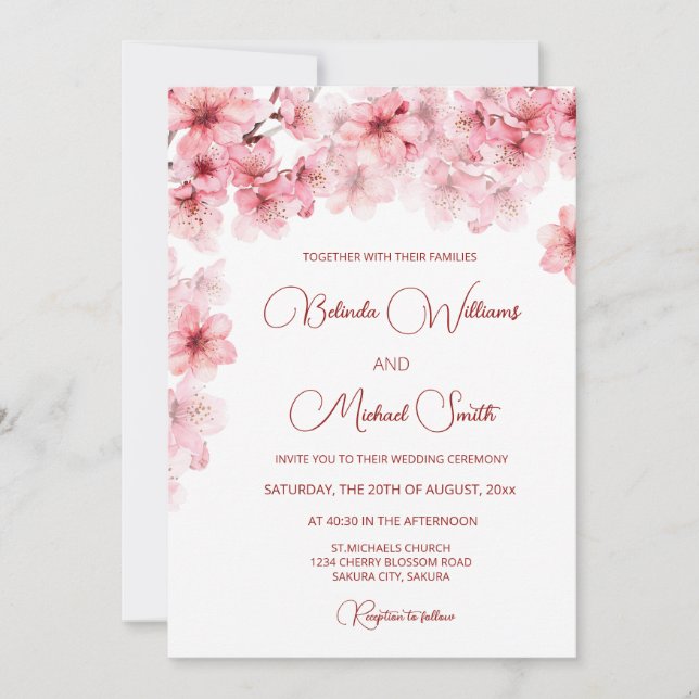 Invitación Watercolor Cherry Blossom Wedding (Anverso)