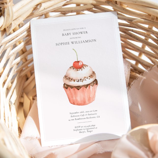 Invitación Watercolor Cherry Cupcake Baby Shower (Subido por el creador)