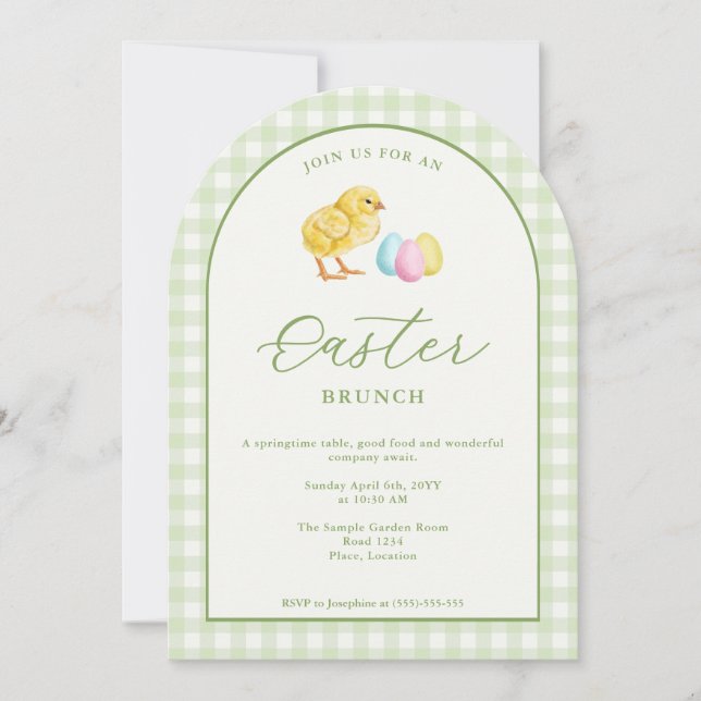 Invitación Watercolor Chick And Eggs Green Easter Brunch (Anverso)
