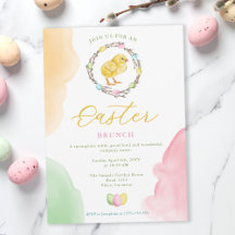 Watercolor Chick And Pastel Wreath Easter Brunch