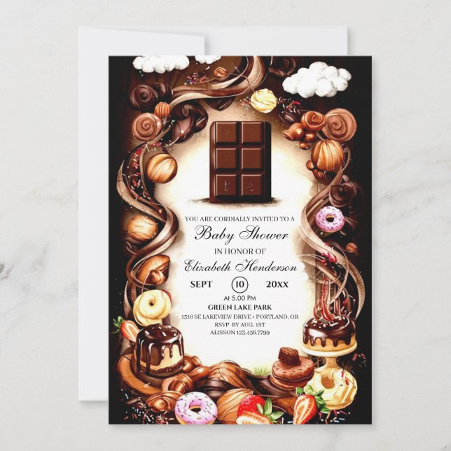 Invitación Watercolor Chocolate Baby Shower (Anverso)