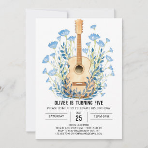 Invitación Watercolor Chord Guitar Boy Cumpleaños