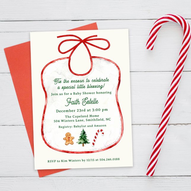 Invitación Watercolor Christmas Baby Shower Bib Invitation (Subido por el creador)