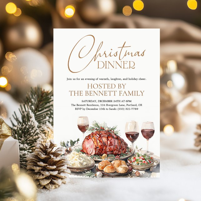 Invitación Watercolor Christmas Dinner Party Holiday Rustic (Subido por el creador)