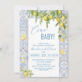 Invitación Watercolor ciao bambino lemons baby shower