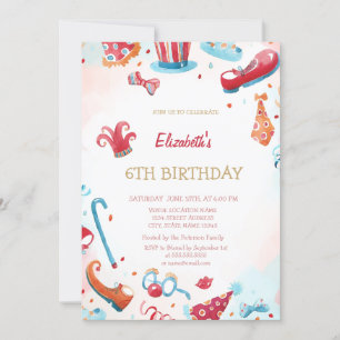 Invitación Watercolor Circus Carnaval Corazones Cumpleaños 