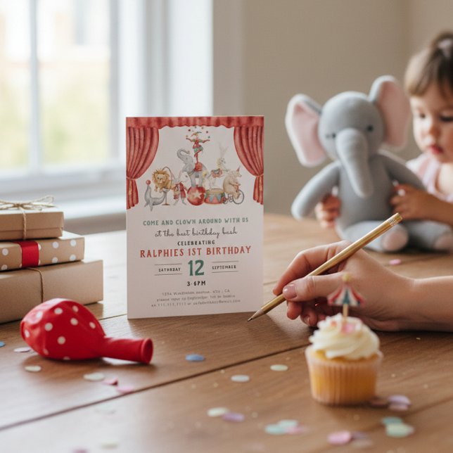 Invitación Watercolor Circus Elephant First Birthday (Subido por el creador)