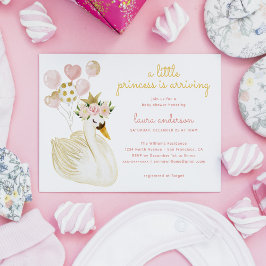 Invitación Watercolor Cisne rosa Pequeña Princesa Baby Shower