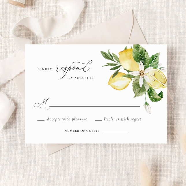 Invitación Watercolor Cítricos limón Blossom Greenery RSVP (Subido por el creador)