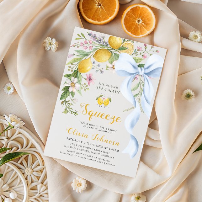 Invitación Watercolor Citrus Blue Bow Summer Bridal Shower  (Subido por el creador)